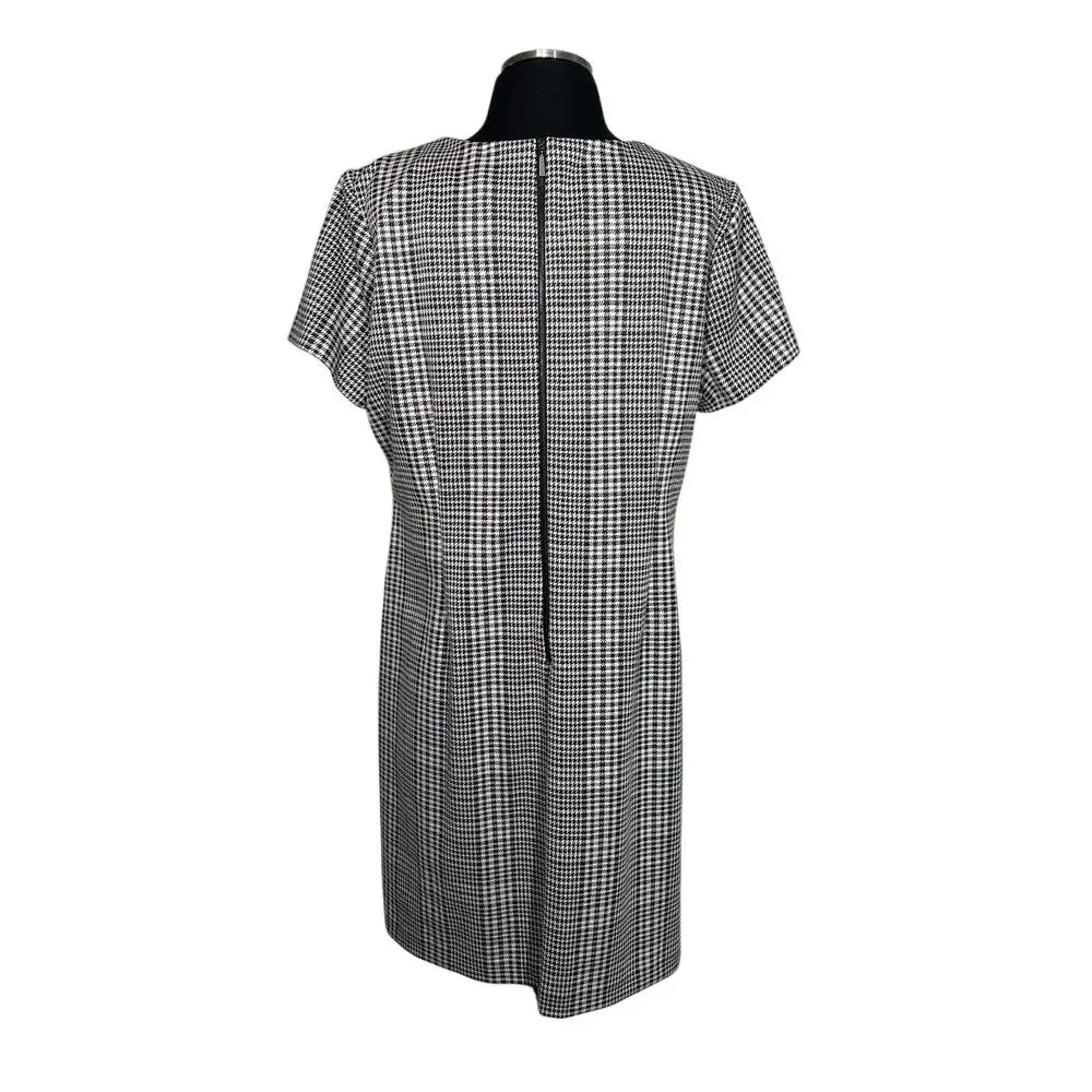 Calvin Klein Houndstooth Sheath Dress Knee Length Short Sleeve Career Sz 14 New